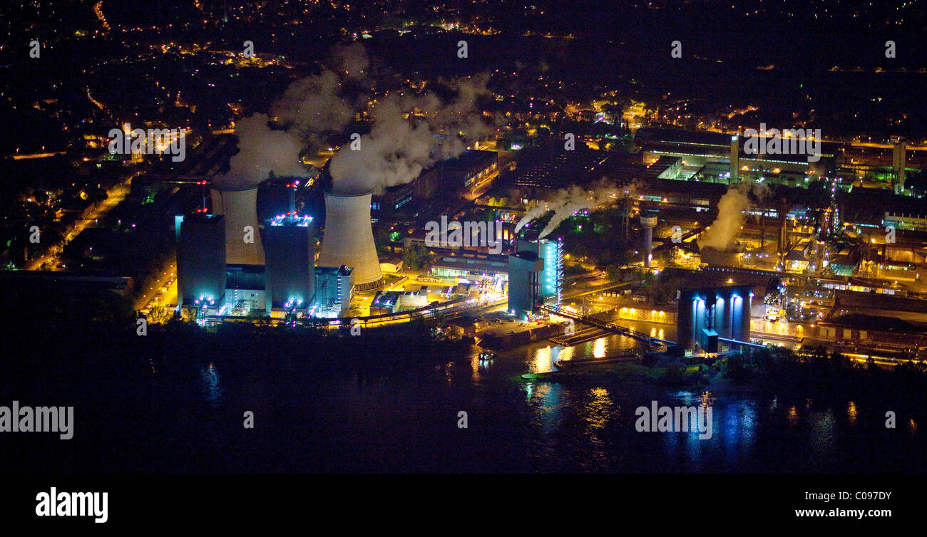 Vista aerea, Logport centro logistico di notte, Duisport, Duisburg porto di Duisburg, zona della Ruhr, Renania settentrionale-Vestfalia Foto Stock