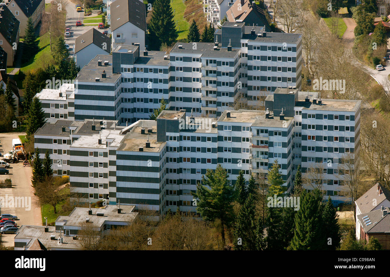 Vista aerea, edifici di appartamenti, alloggi sociali, Ennepetal, la zona della Ruhr, Renania settentrionale-Vestfalia, Germania, Europa Foto Stock