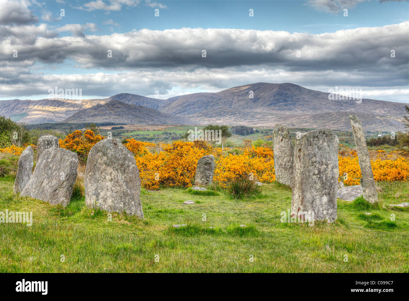 Derreenataggart stone circle, megaliti, Castletownbere, penisola di Beara, Cork, Repubblica di Irlanda, Isole britanniche, Europa Foto Stock