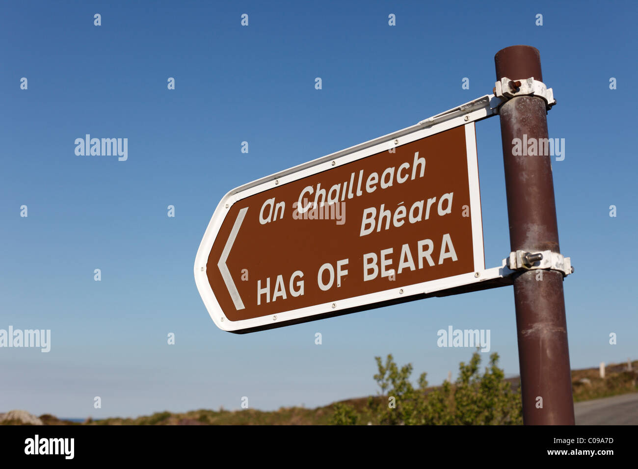 Cartello, Cailleach Bheara, Hag di Beara, Eyeries, penisola di Beara, County Cork, Irlanda Isole britanniche, Europ Foto Stock