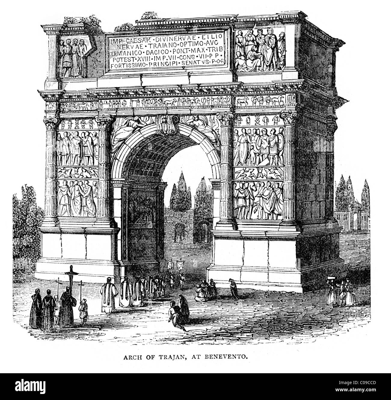 Arco di Traiano a Benevento è l'arco trionfale eretto in onore di Traiano da parte del Senato e del popolo di Roma nel 114 Foto Stock