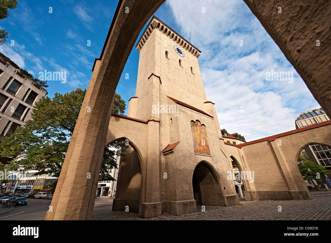 Porta Isartor, distretto storico, a Monaco di Baviera, Germania, Europa Foto Stock