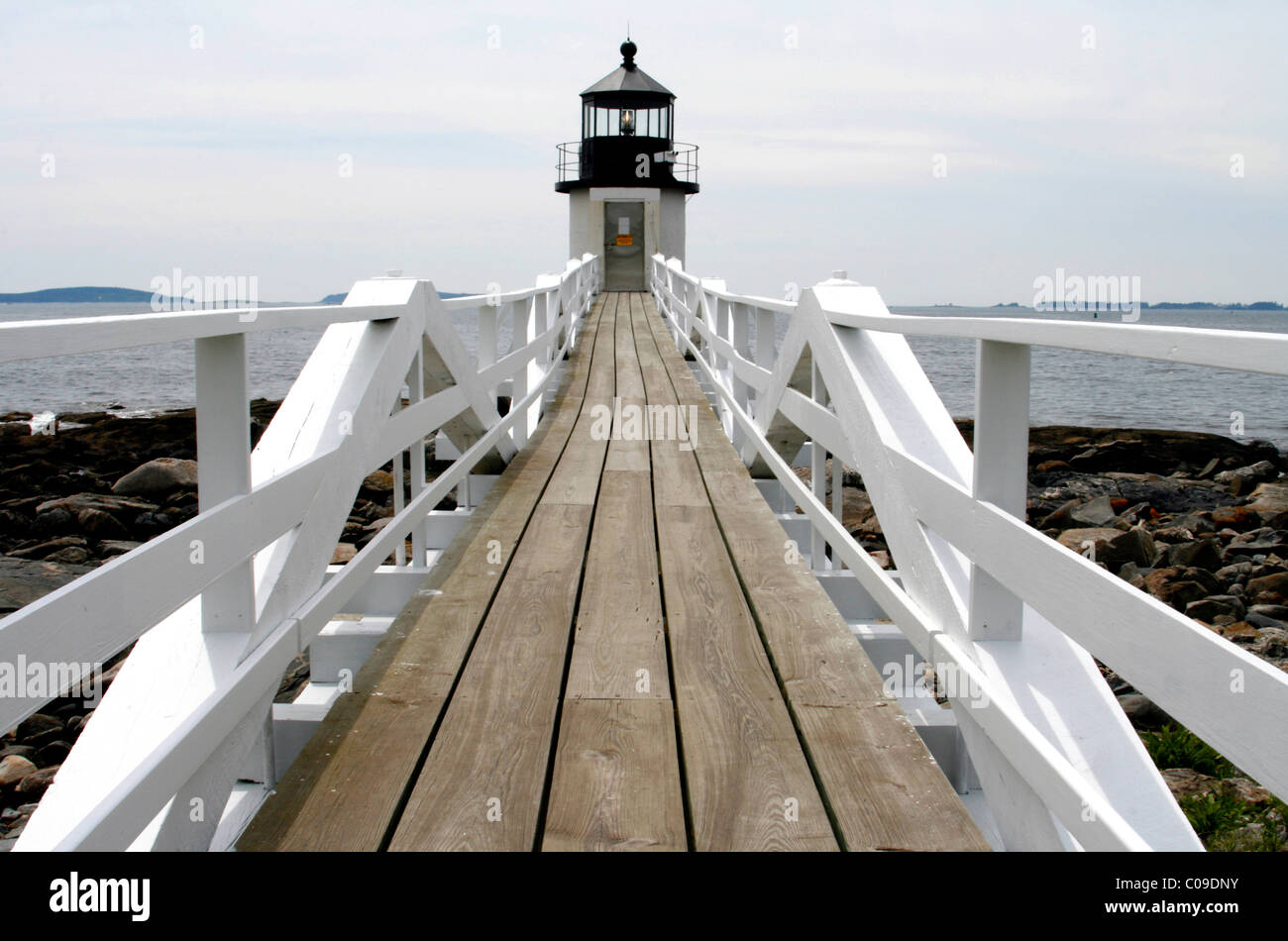 Marshall Point Lighthouse, Port Clyde, villaggio di pescatori, Oceano Atlantico, costa del Maine, New England, STATI UNITI D'AMERICA Foto Stock