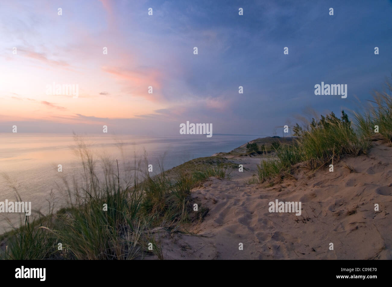 Tramonto sul lago Michigan a Sleeping Bear Dunes National Lakeshore, Michigan Foto Stock