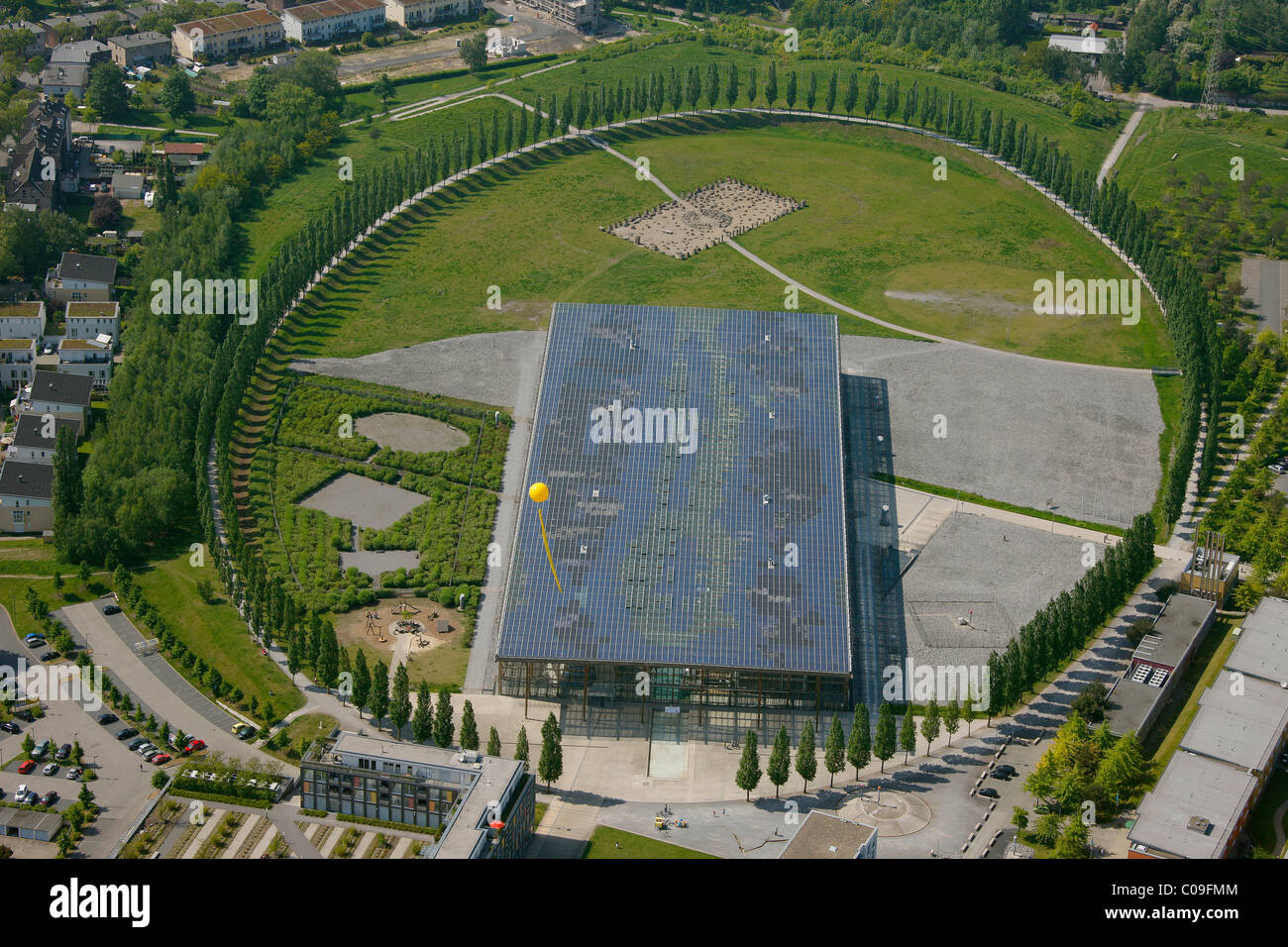 Vista aerea, ex miniera Mont Cenis 1, 3, 5 con la Solarakademie Mt.Cenis accademia solare, Sodingen distretto, Herne, Foto Stock
