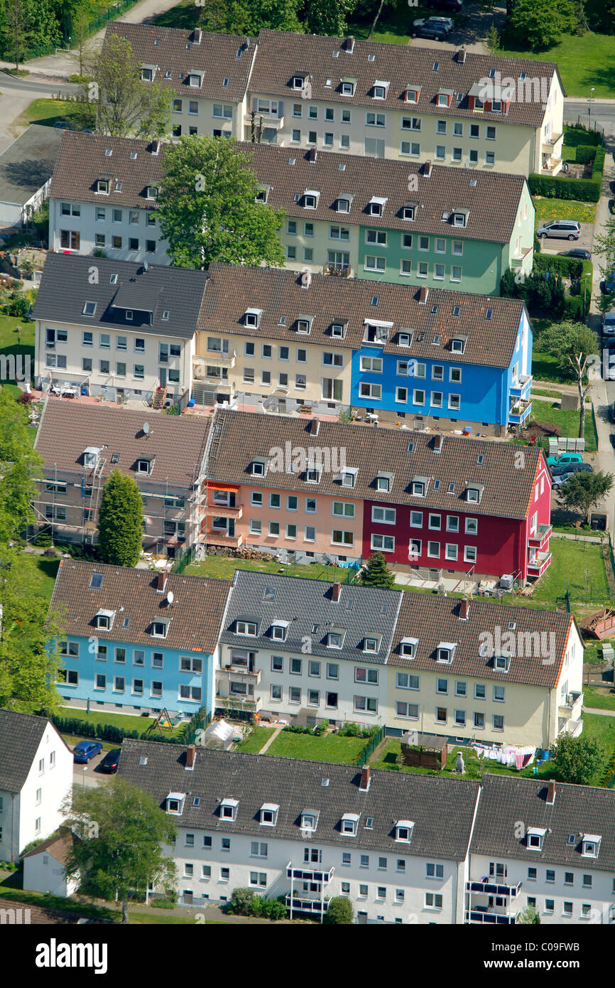 Vista aerea, Facciata ristrutturazione a Heinrich-Heine-Weg, Hattingen, Ruhrgebiet regione Renania settentrionale-Vestfalia, Germania, Europa Foto Stock