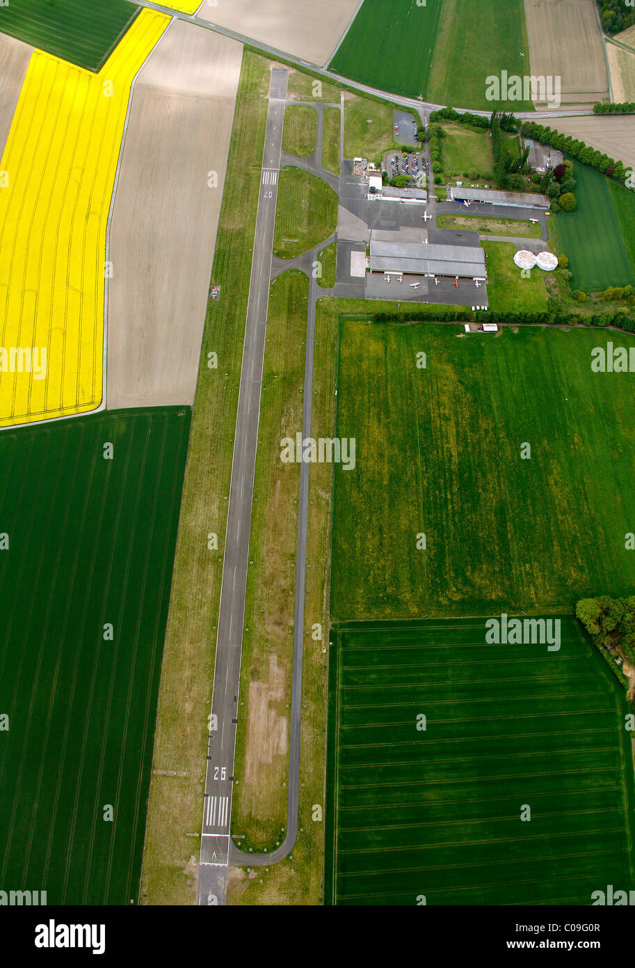 Vista aerea, hangar aereo, aviazione generale airfield, airfield pista EDLM Marl, Marl, Ruhrgebiet regione Foto Stock
