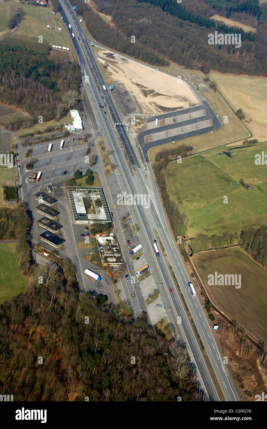 Vista aerea, valico di frontiera A3, Elten, Emmerich, Niederrhein regione Renania settentrionale-Vestfalia, Germania, Europa Foto Stock