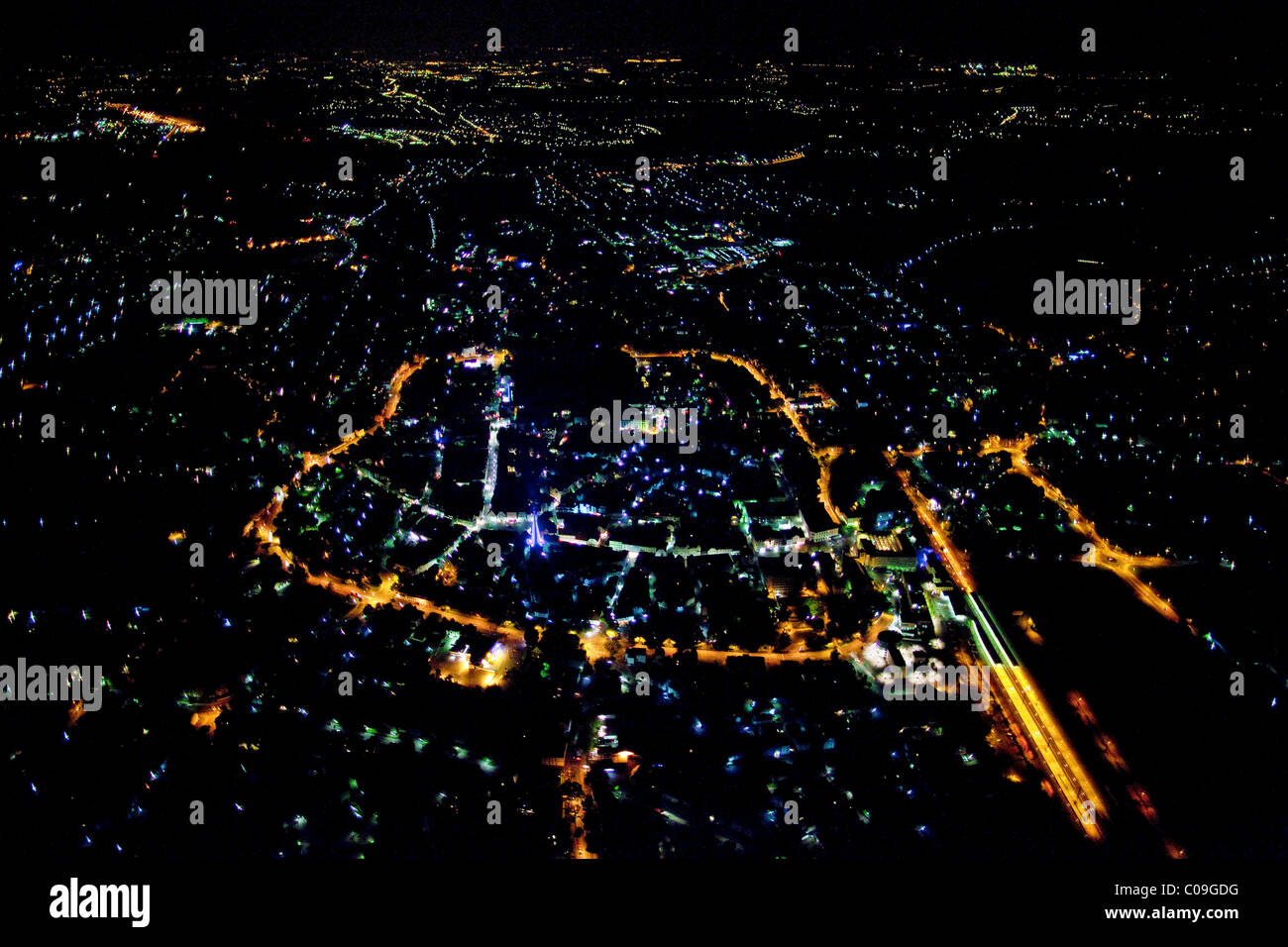 Vista aerea, notte, Unna, Ruhrgebiet regione Renania settentrionale-Vestfalia, Germania, Europa Foto Stock