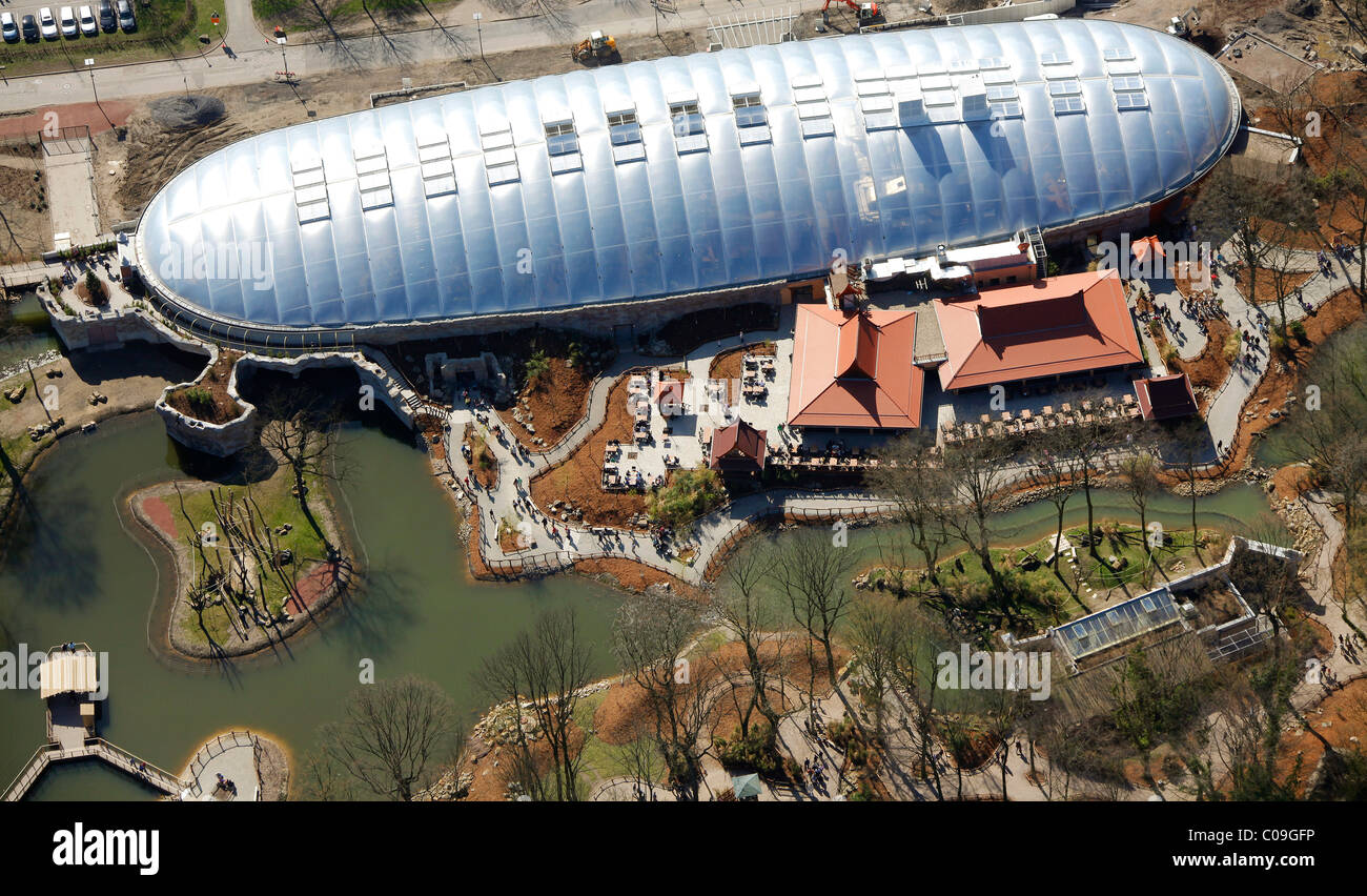 Vista aerea, zoo, Zoom animale Erlebniswelt theme park, Willy-Brandt-Allee, Gelsenkirchen, Ruhrgebiet regione Foto Stock