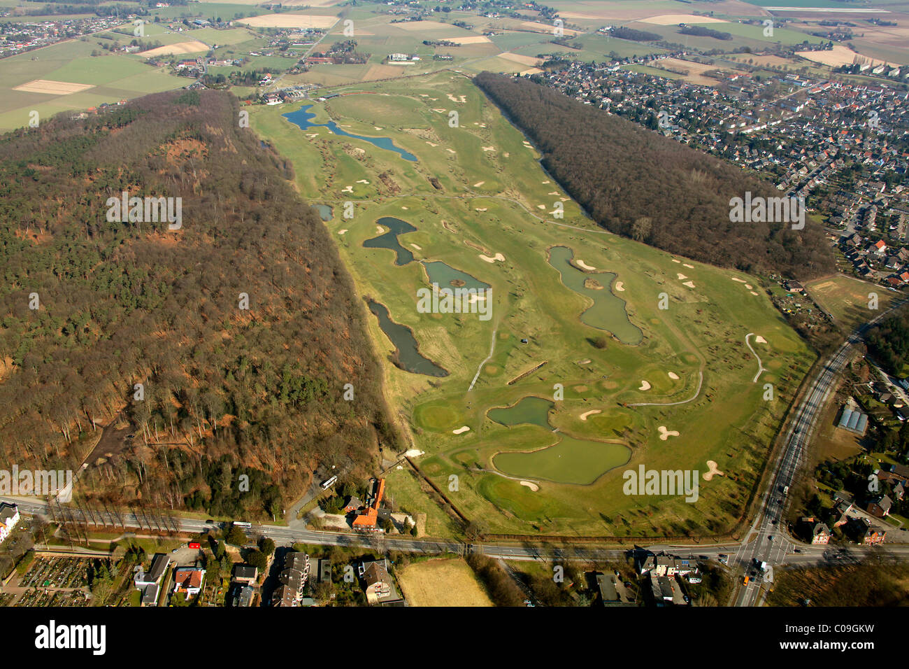 Vista aerea, campo da golf, Kamper Berg, Kamp-Lintfort, Niederrhein regione Renania settentrionale-Vestfalia, Germania, Europa Foto Stock