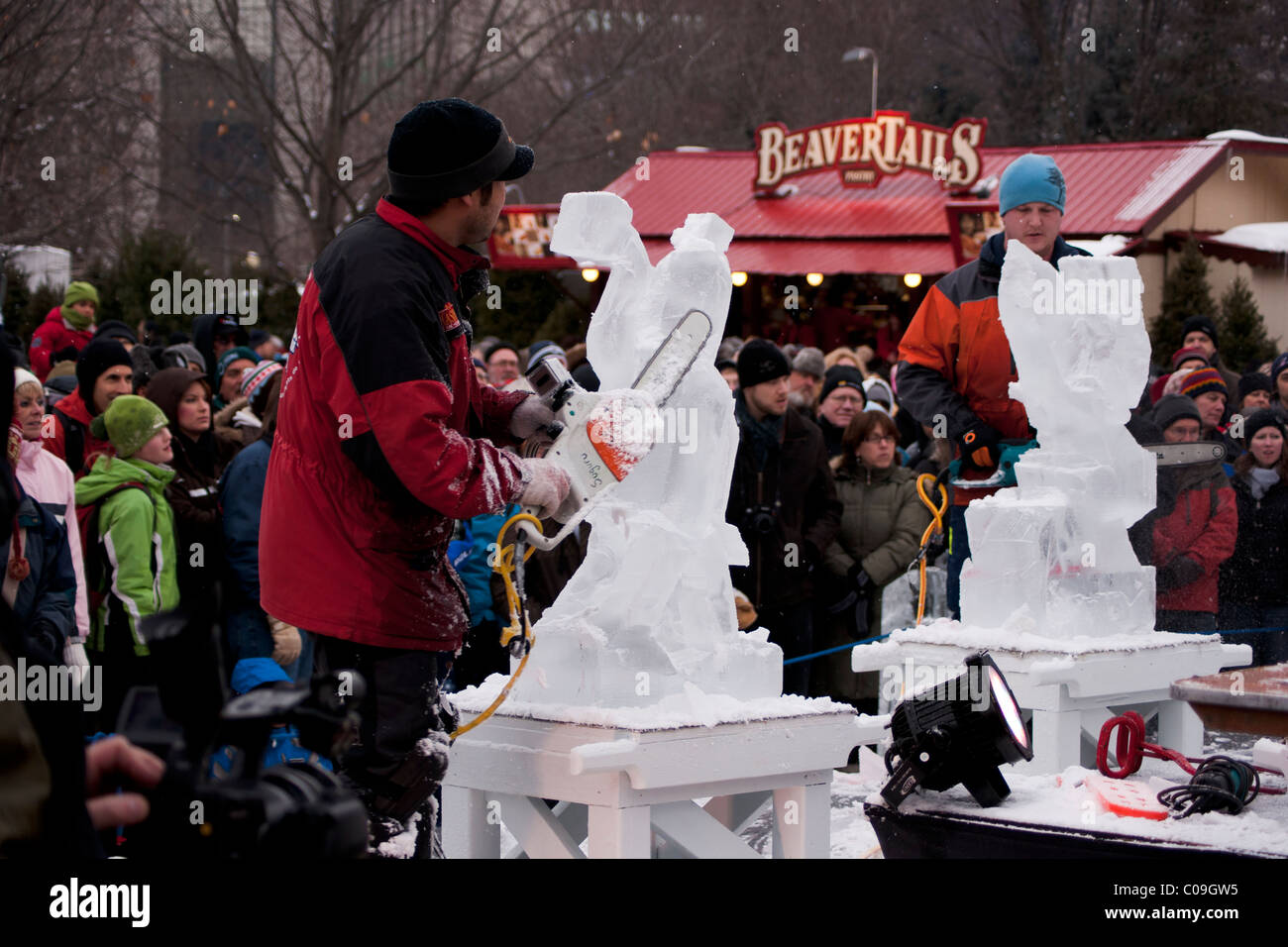 Sculture di ghiaccio della concorrenza a Winterlude festival. Ottawa, Ontario, Canada. Foto Stock