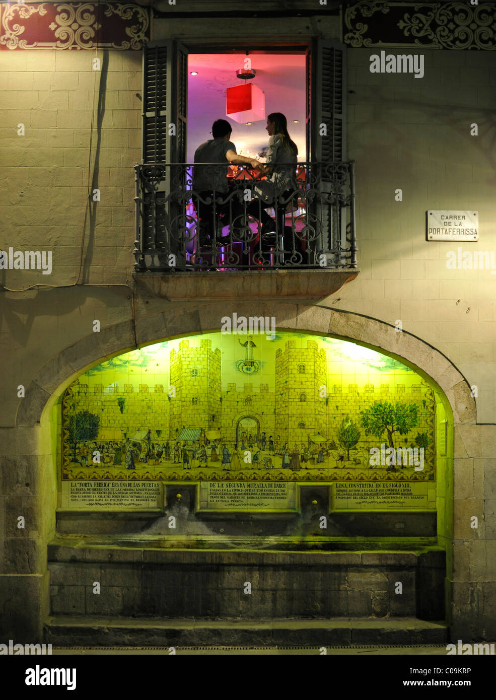 Night Shot, Rambla, vita notturna, ristorante, Barcellona, in Catalogna, Spagna, Europa Foto Stock