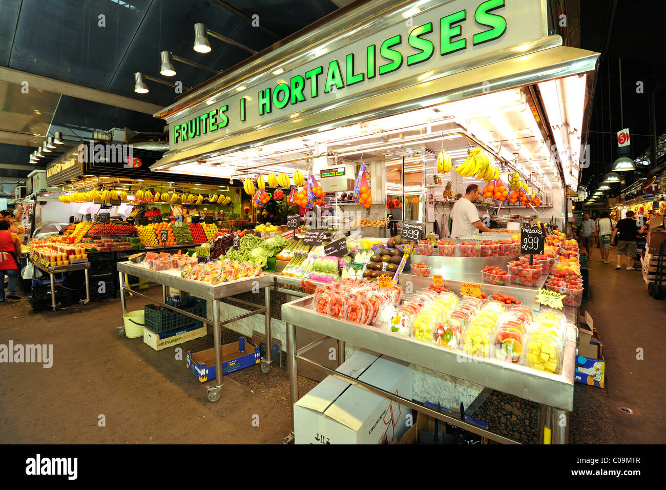 Frutta e verdura, sale di mercato, Mercat de la Boqueria, Barcellona, Las Ramblas, Catalunya, Spagna, Europa Foto Stock