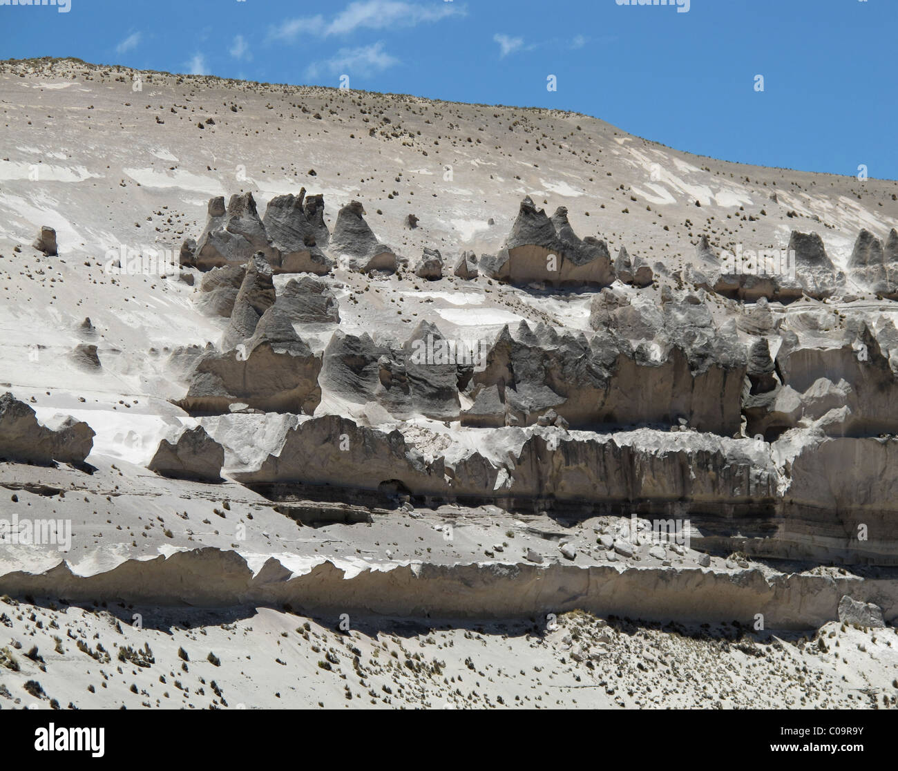 Paesaggio vulcanico con strati geologici, passaggio di Patapampa (nei pressi di Colca Valley), Perù Foto Stock