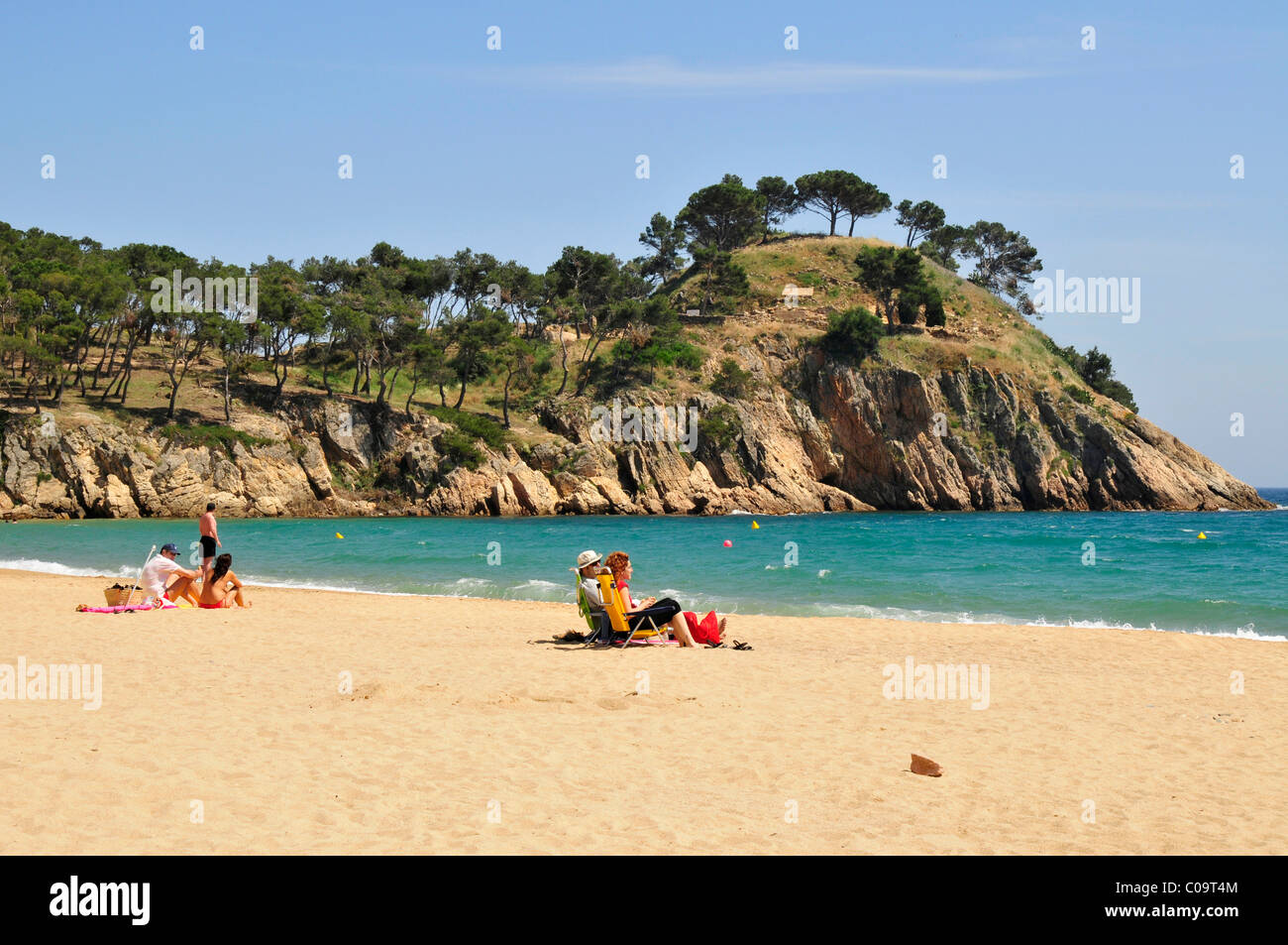 Platja del Castell spiaggia vicino a Palafrugell, Costa Brava, Spagna, Penisola Iberica, Europa Foto Stock