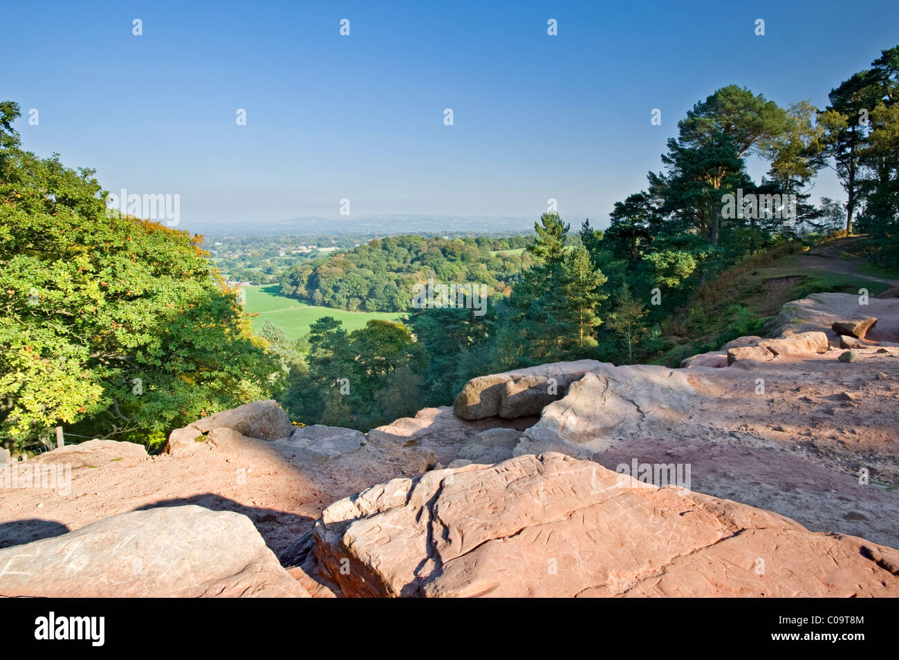 Vista dal punto di tempesta, Alderley Edge, Cheshire, Inghilterra, Regno Unito Foto Stock