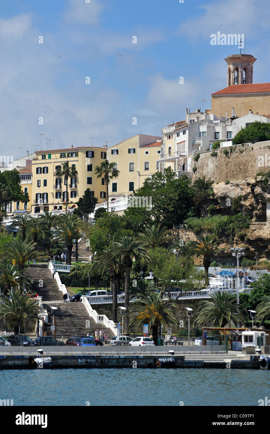 Vista di Mahón o Maó, la città capitale di Minorca isole Baleari, Europa Foto Stock