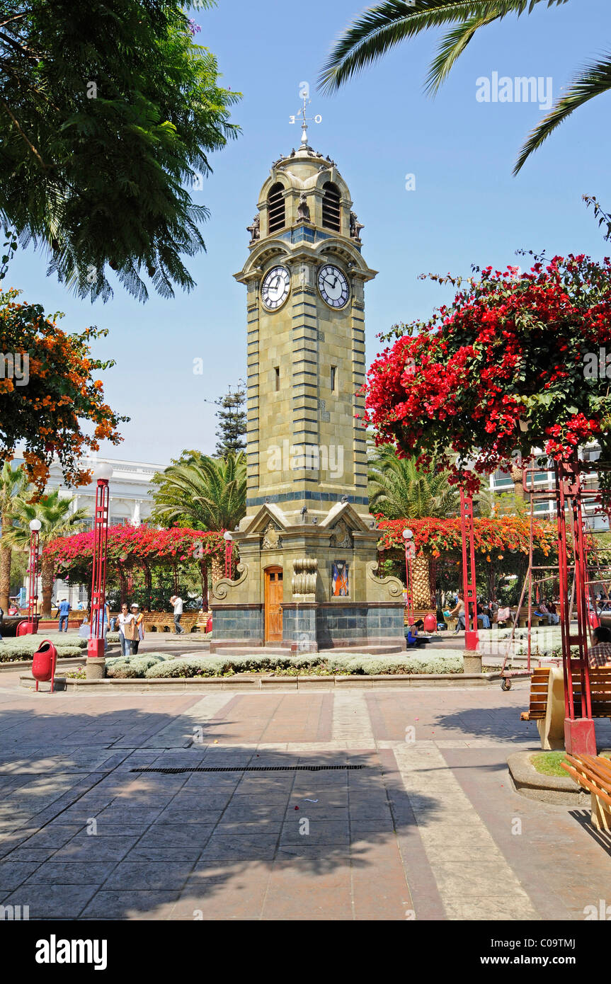 Big Ben clock tower, monumento nazionale, Plaza Colon, Plaza de Armas, Antofagasta, Norte Grande regione nord del Cile Foto Stock