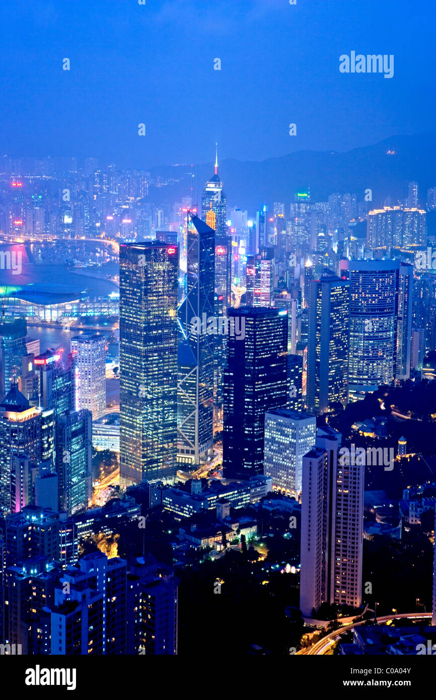 Cina, Hong Kong dal Victoria Peak, Vista notte Foto Stock