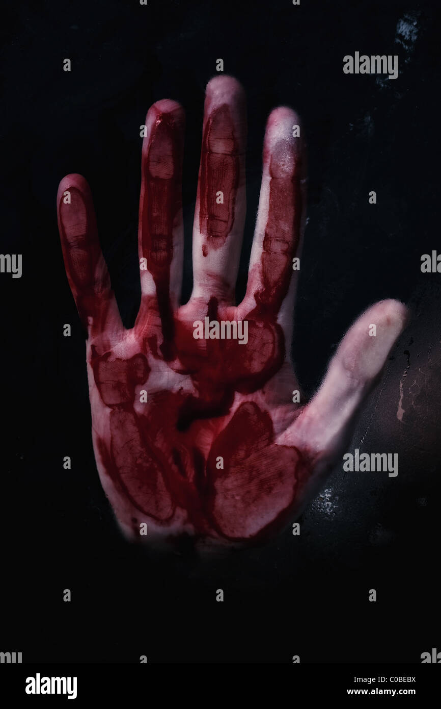 Mano umana con il sangue. Tema di Halloween. Foto Stock