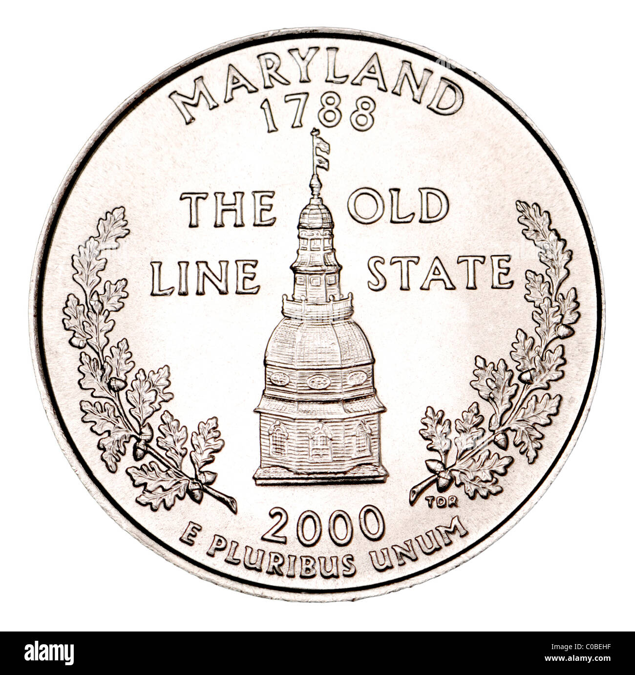 Noi Quarto di Dollaro raffigurante il Maryland - "Il vecchio Stato di linea' Foto Stock
