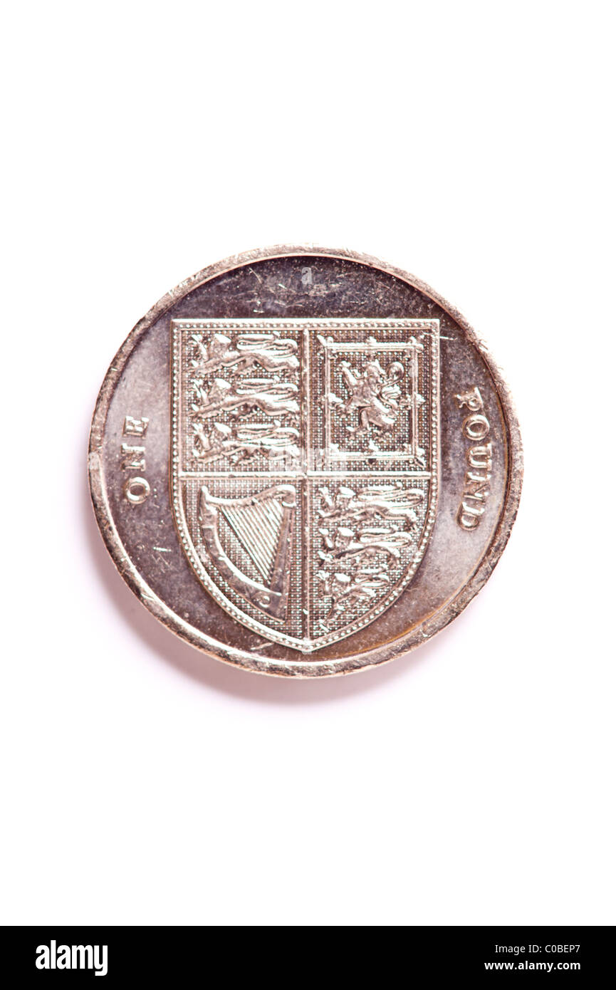 Un pound £ 1 moneta da valuta inglese su sfondo bianco Foto Stock