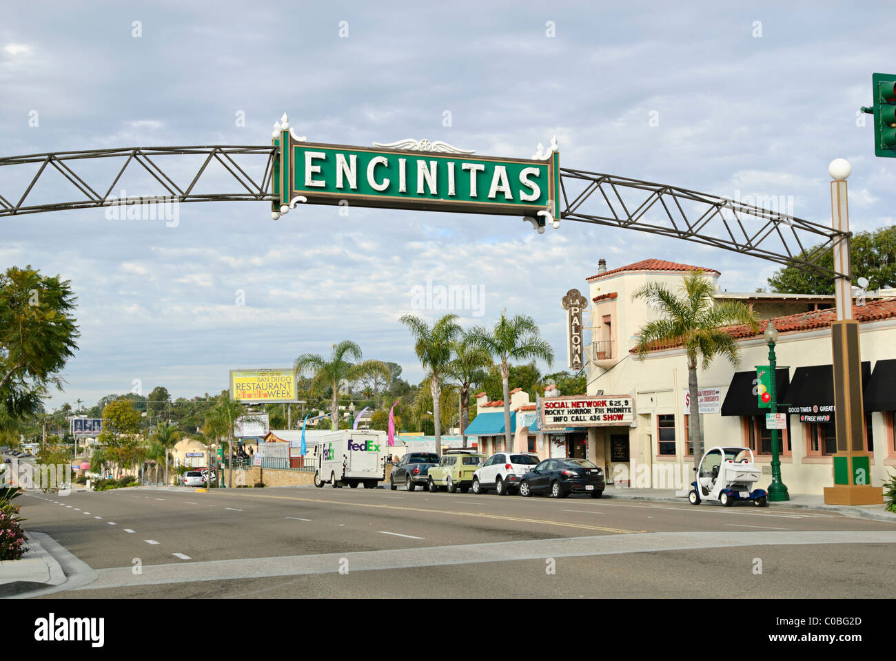 Segno di ingresso a Encinitas, California. Foto Stock