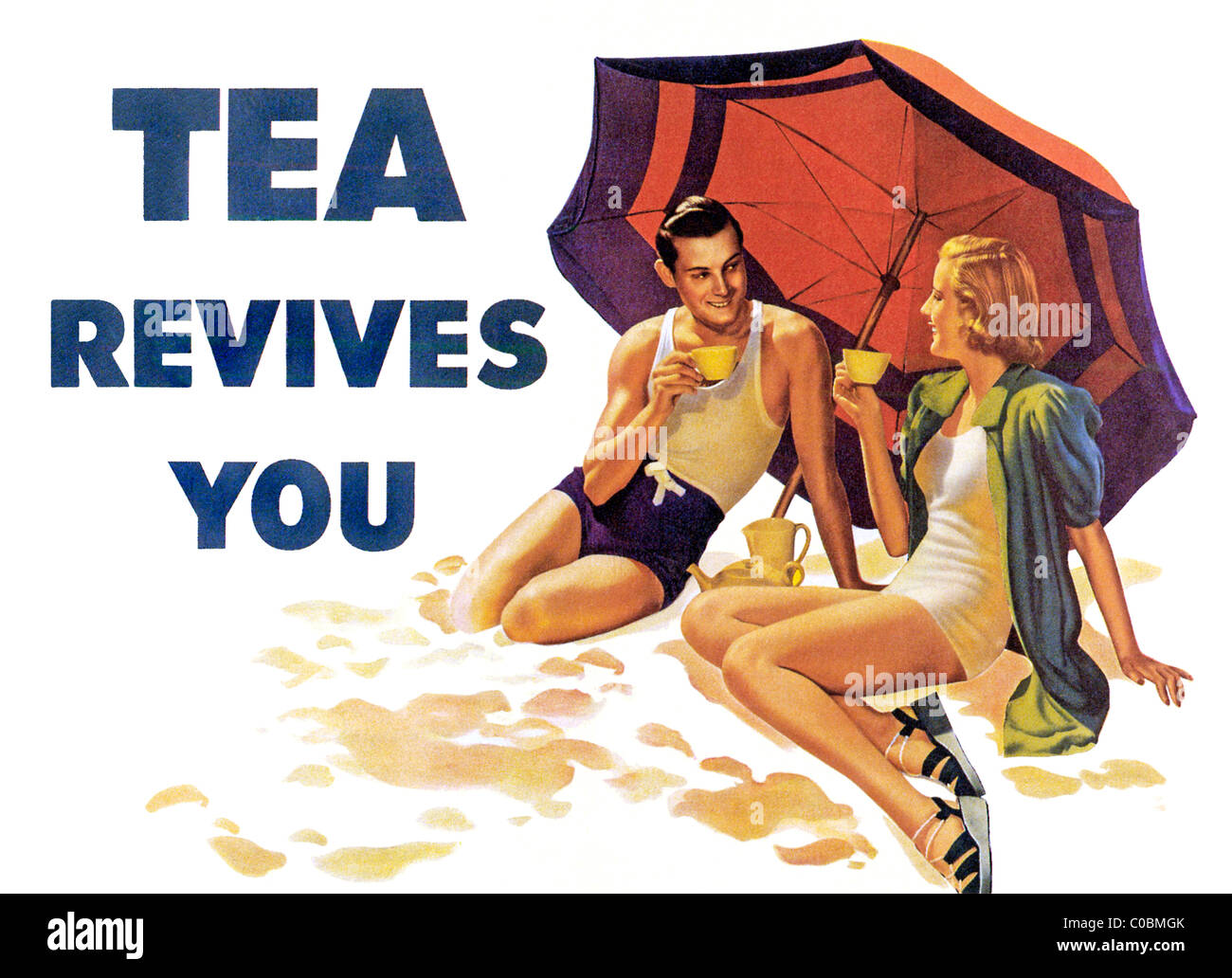 Il tè si ravviva, 1939 poster dall impero Marketing Board per il rinfresco qualità della bevanda in inglese Foto Stock