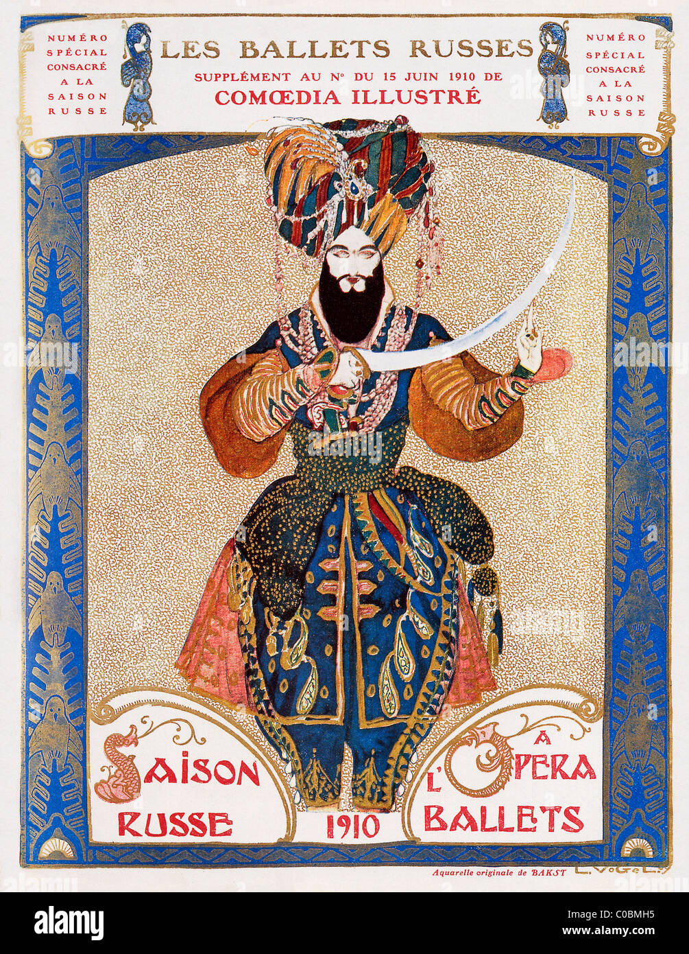 Leon Bakst, Ballets Russes, 1910 program coprono con costume design per Vassili Kissilev come Shah Zeman in Sherazade Foto Stock