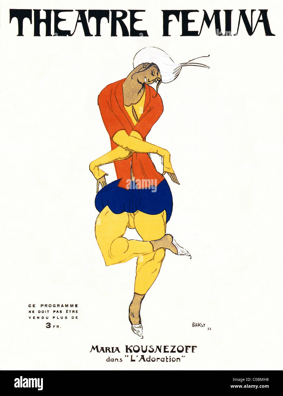Leon Bakst, spettacolo dArt Russe, 1922 Copertura del programma per il teatro Femina a Parigi con Maria Kousnezoff in adorazione Foto Stock