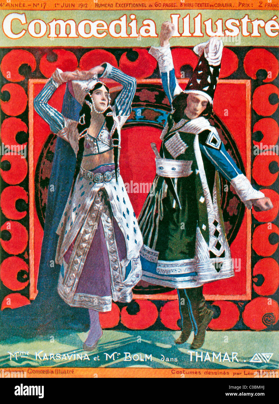 Leon Bakst, Thamar, 1912 Comoedia coperchio illustre, Tamara Karsavina e Adolph Bolm costume come Regina Thamar e il Principe Foto Stock