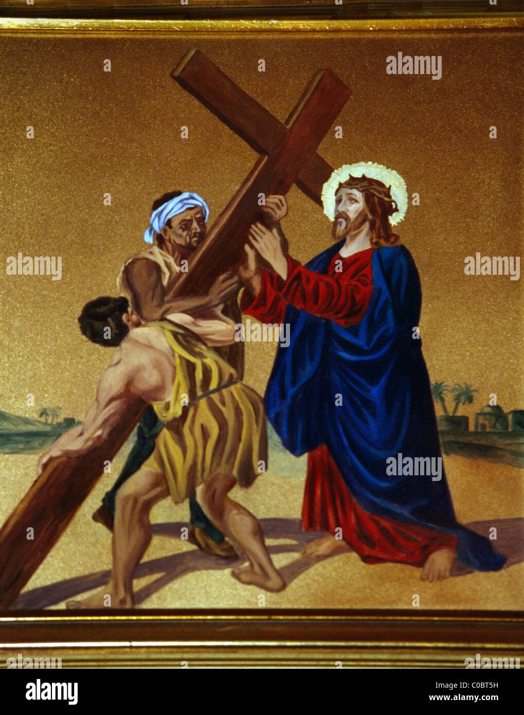 Beirut Libano Pittura di Gesù Cristo che porta la Croce Foto Stock