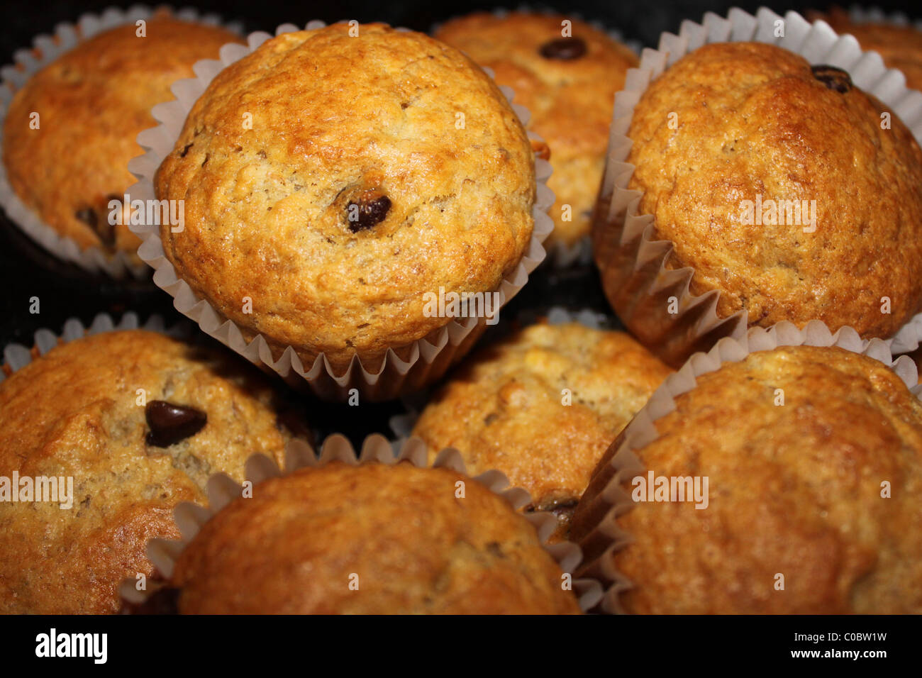 Close up Chocolate Chip muffin alla banana Foto Stock