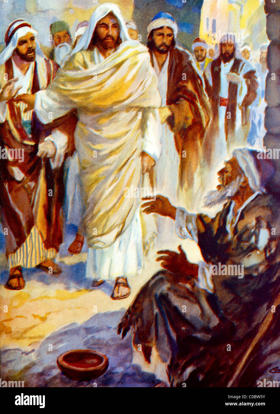 Cieco Bartimeo chiede a Gesù per ripristinare la sua vista dipinto di Henry Incolla racconto biblico Foto Stock