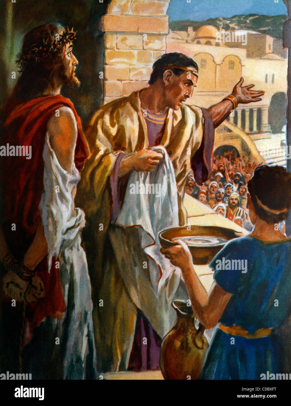 Pilato finalmente dà modo ai desideri della pittura Mob da Henry Incolla racconto biblico Foto Stock