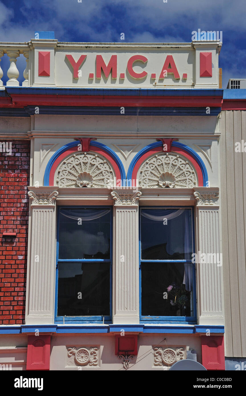 Facciata Art Deco, YMCA Southland, Tay Street, Invercargill, Southland, South Island, nuova Zelanda Foto Stock