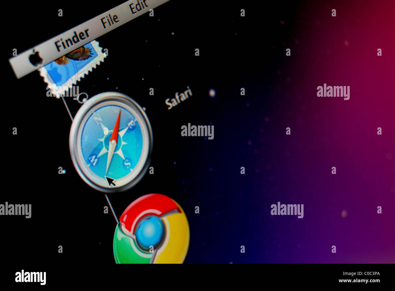 Una illustrazione della foto del browser Web Safari applicazione nel Dock di un Apple MacBook con OSX Snow Leopard Foto Stock