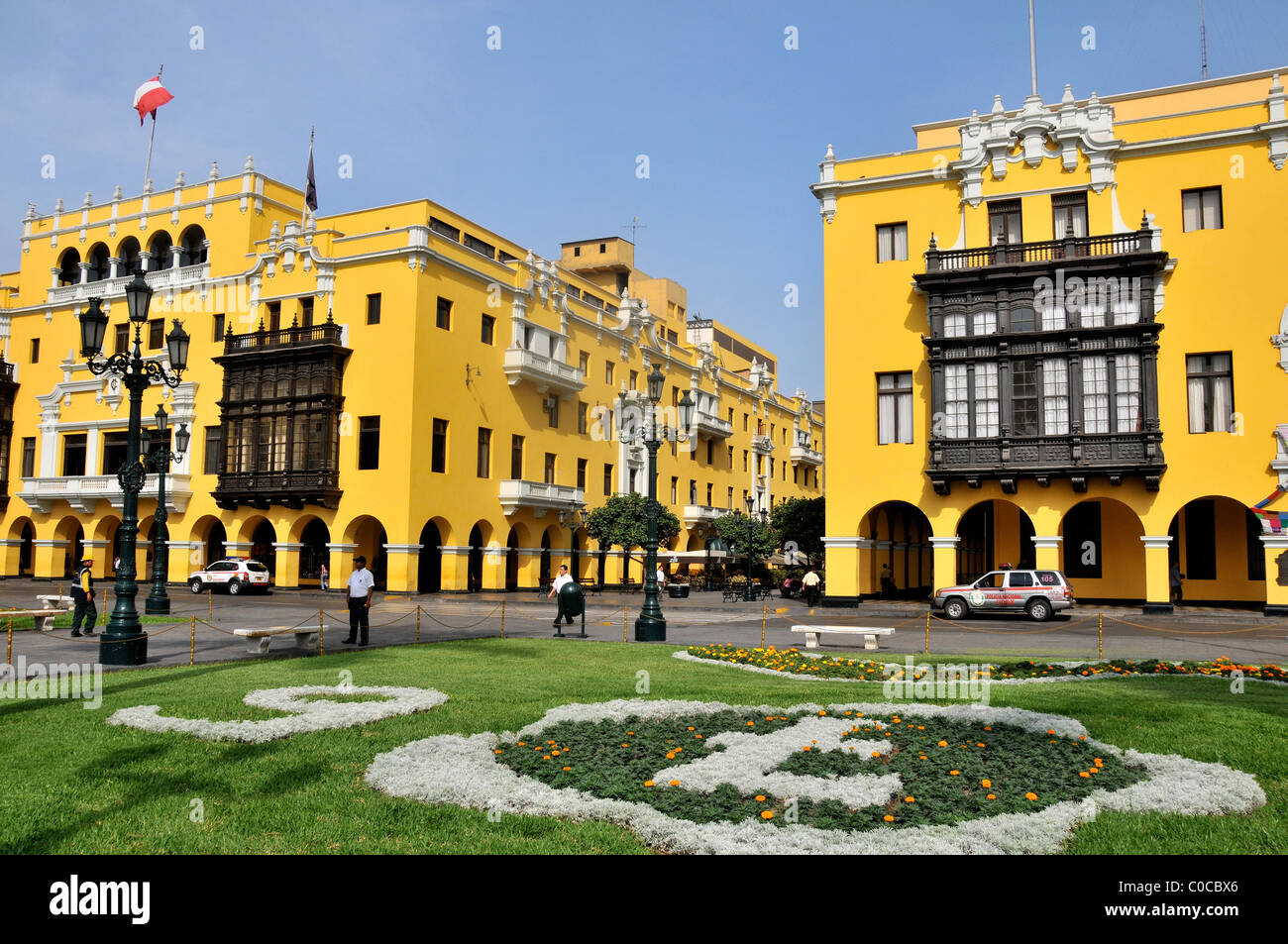 Gli edifici coloniali plaza Mayor Lima Peru Sud America Foto Stock