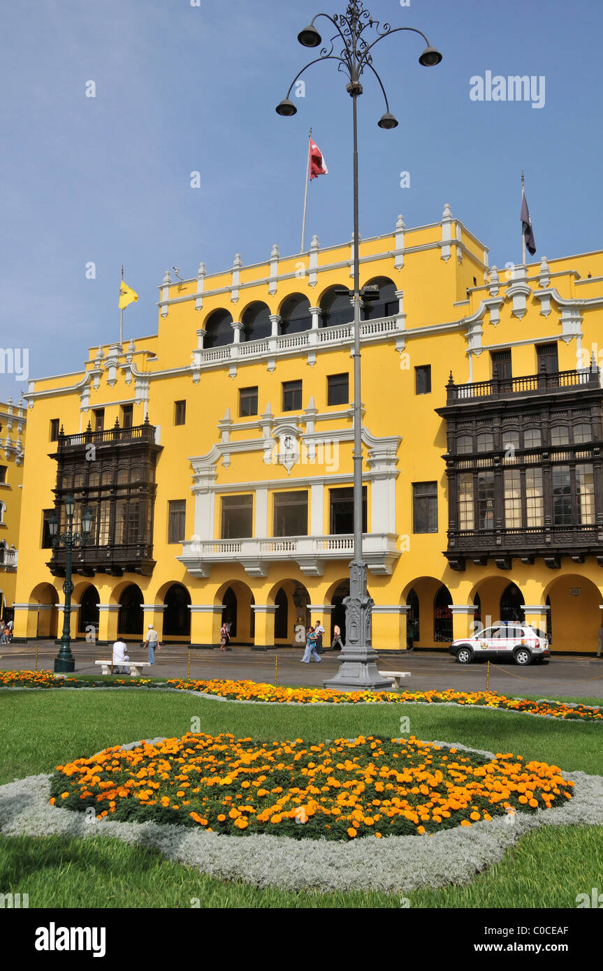 Edificio coloniale plaza Mayor Lima Peru Sud America Foto Stock