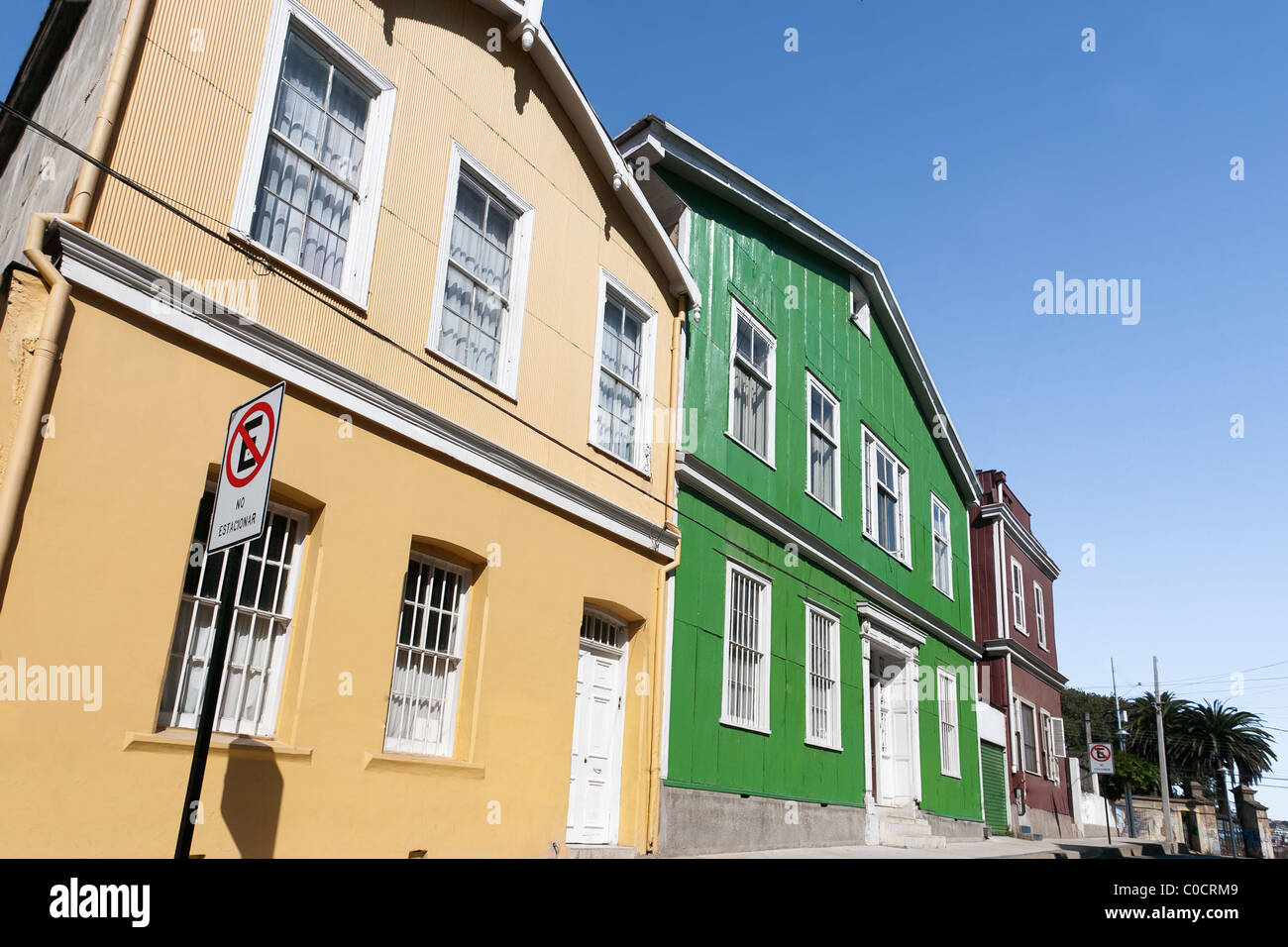 Case colorate in Cerro Alegre, Valparaiso, Cile. Patrimonio Mondiale dell'UNESCO. Foto Stock