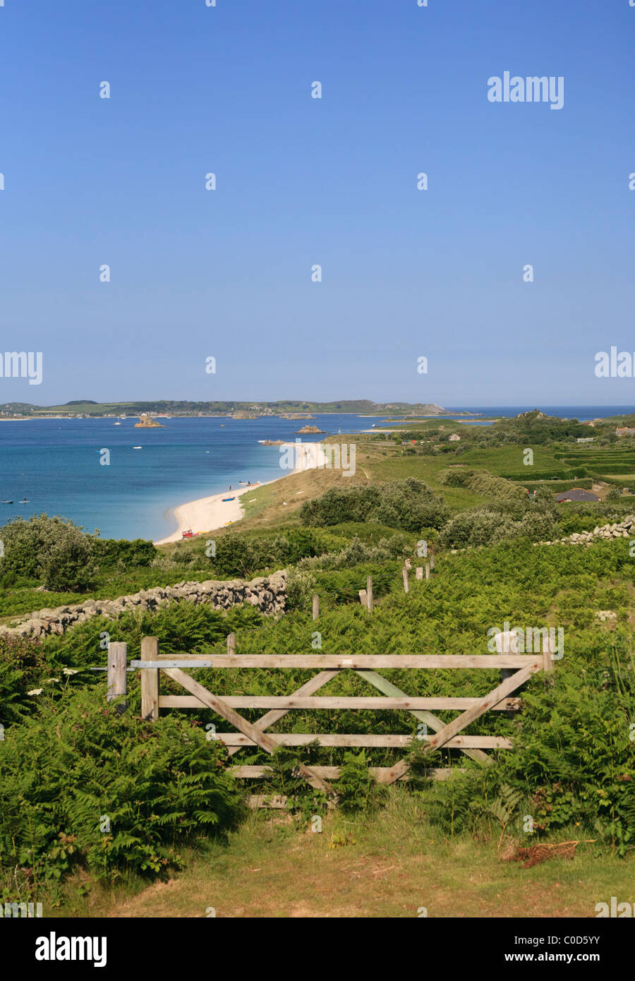 Guardando verso il basso su una fattoria sulle spiagge di San Martin's Isole Scilly Foto Stock