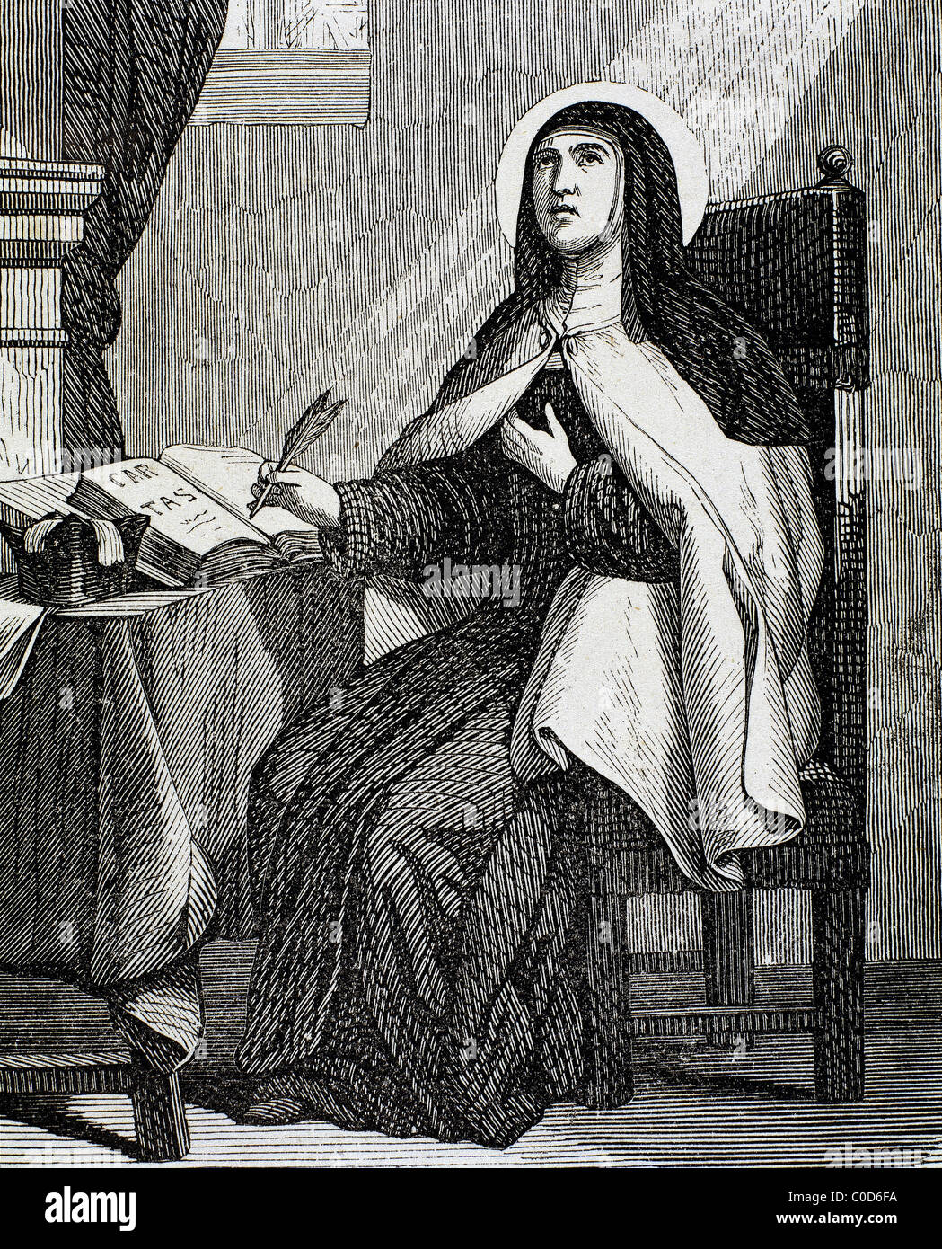 Teresa d Avila (1515-1582). Riformatore religioso dell Ordine Carmelitano. Incisione di Capuz. Foto Stock