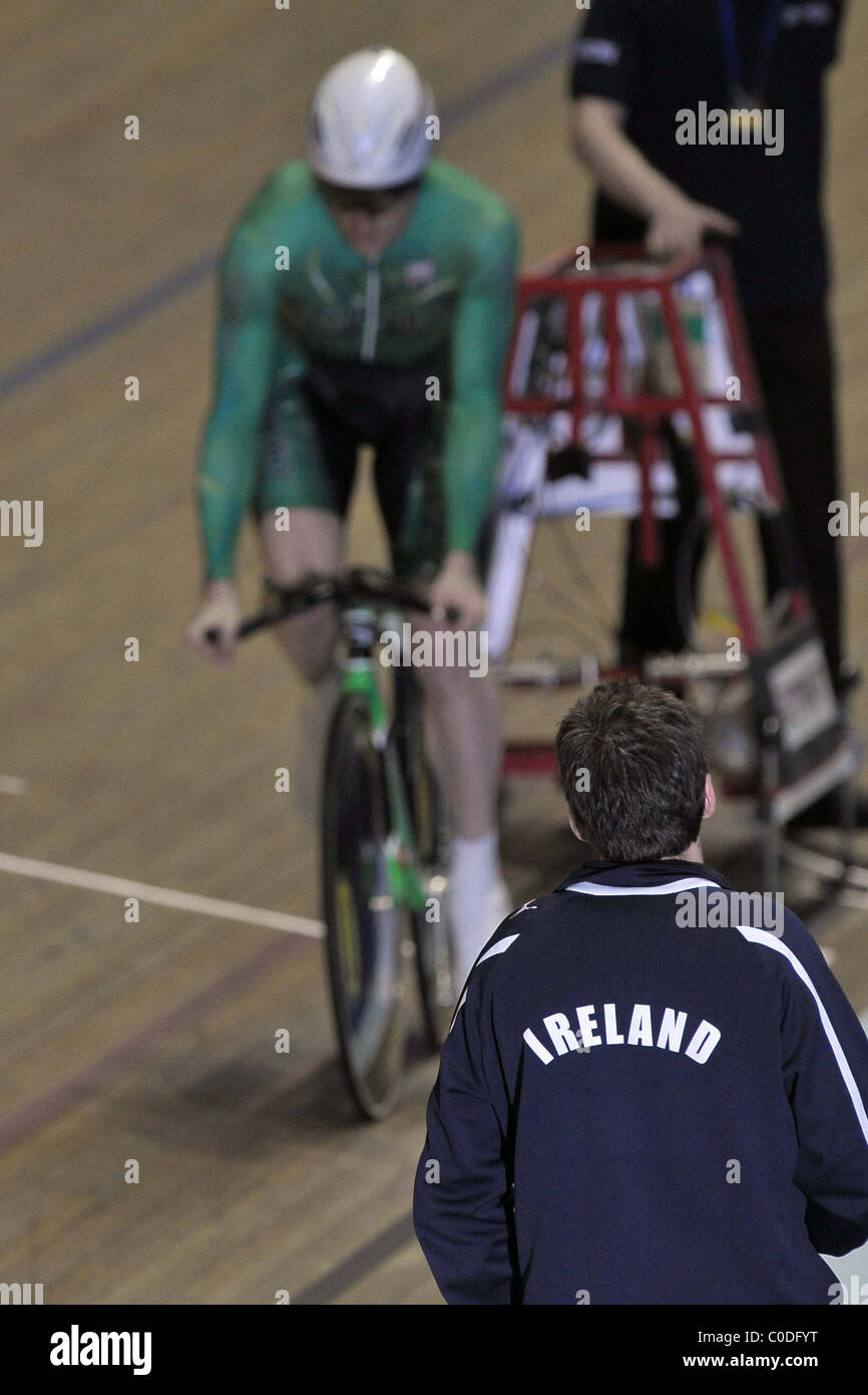 Mens Omnium Inseguimento individuale UCI Manchester Velodrome pullman, Foto Stock