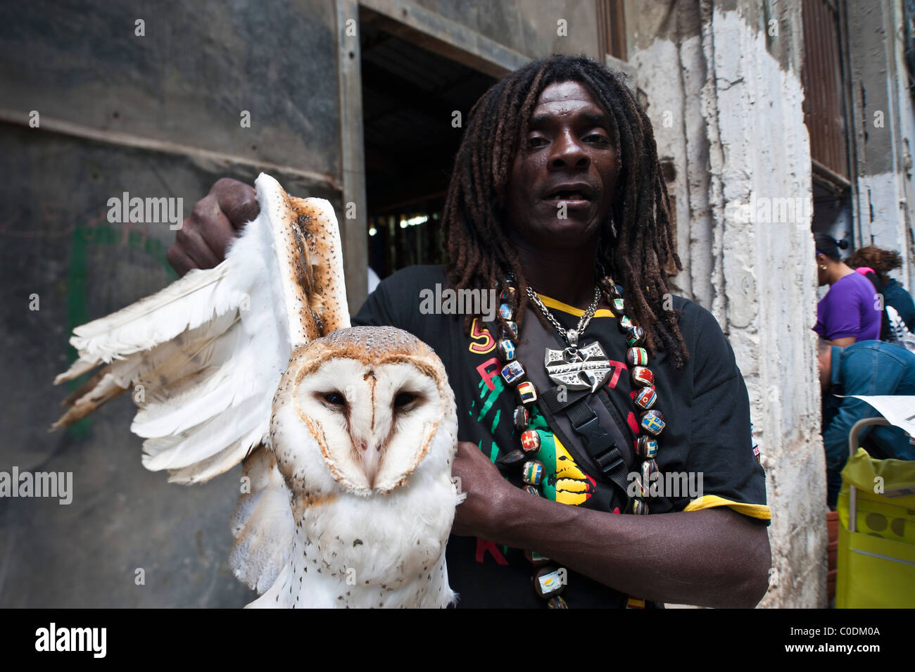 Scena di strada Owl utilizzato in voodoo vecchia Havana Cuba Foto Stock
