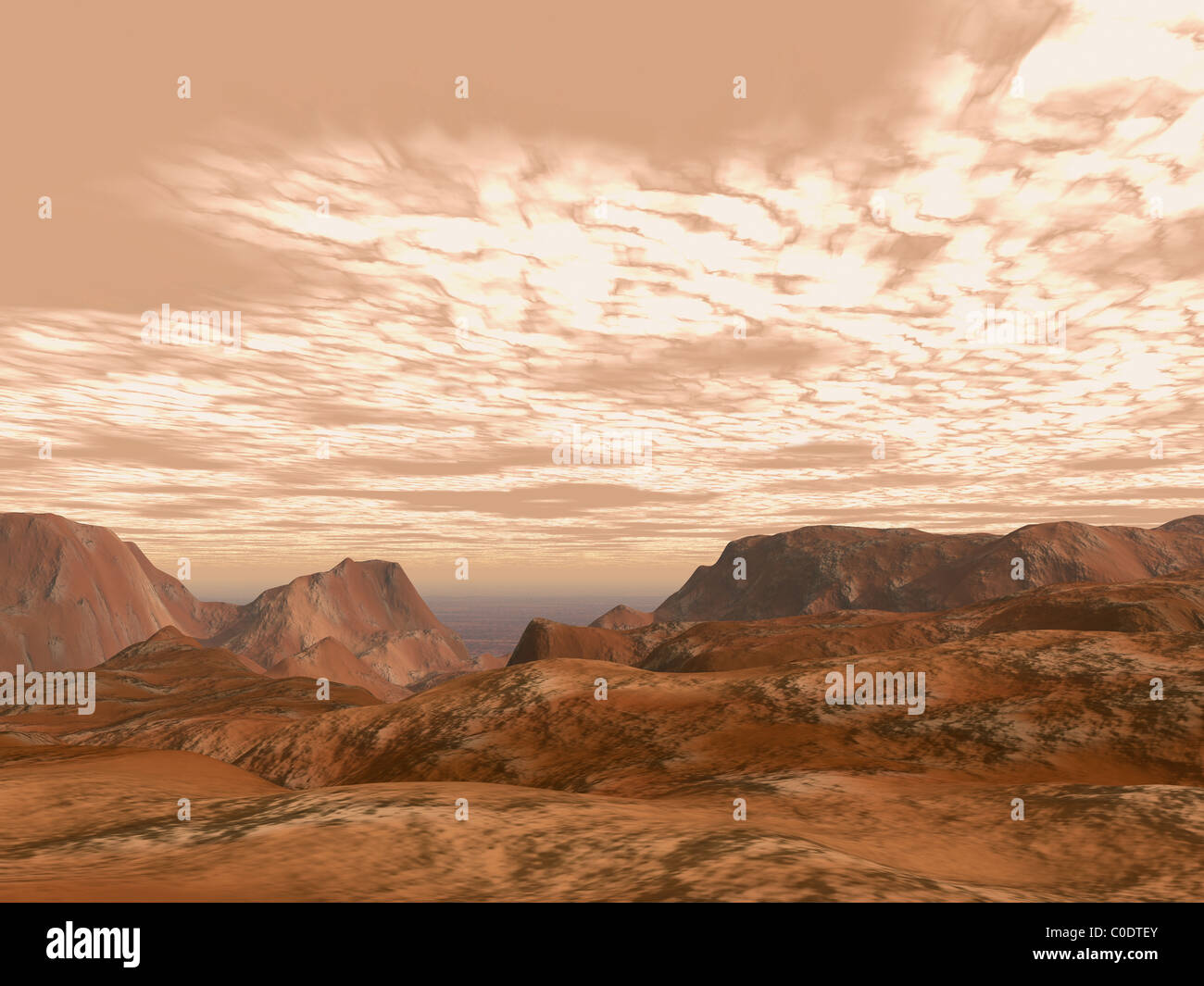 Artista del concetto dalla cima di Monte Olimpo sul pianeta Marte. Foto Stock