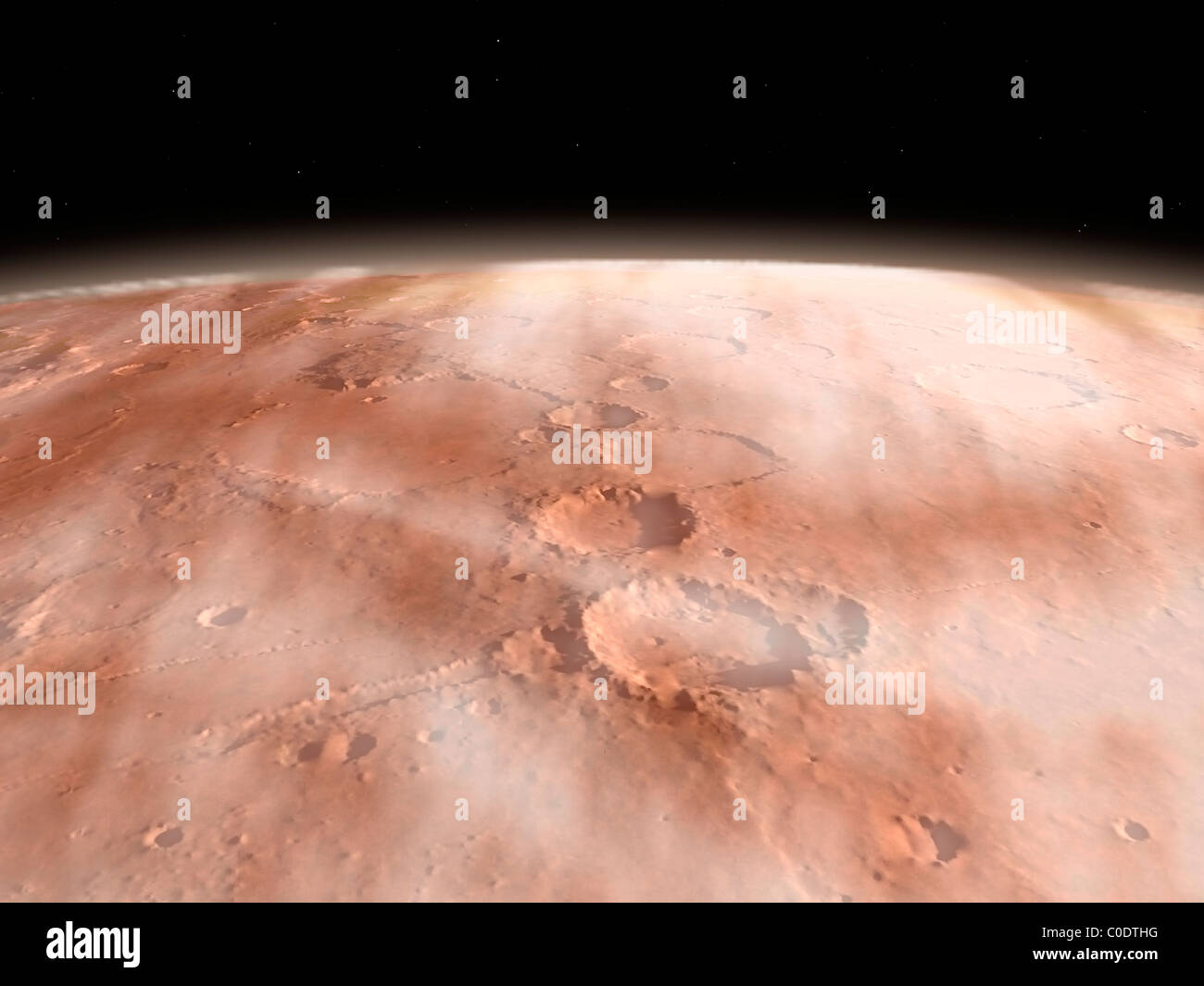 Alta altitudine nuvole di acqua dei cristalli di ghiaccio sul pianeta Marte. Foto Stock