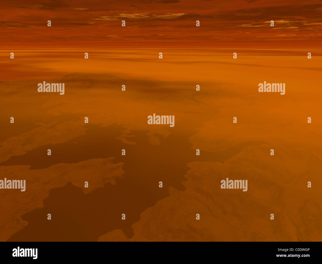 Artista della nozione di superficie di Saturno alla luna di Titan. Foto Stock