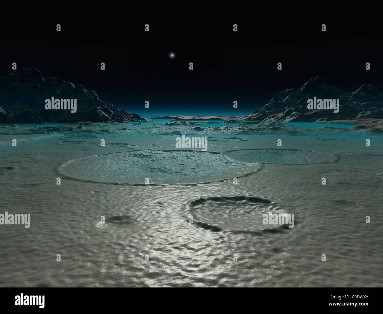 Un diminutivo sole sorge su Triton. Foto Stock