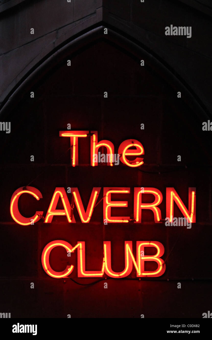 Segno al di fuori del Cavern Club di Liverpool, Regno Unito Foto Stock